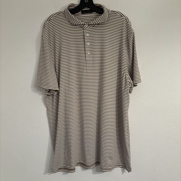 G/FORE Mens XXL Feeder Stripe Tech Pique Modern Spread Collar Polo Golf brown - Picture 1 of 4